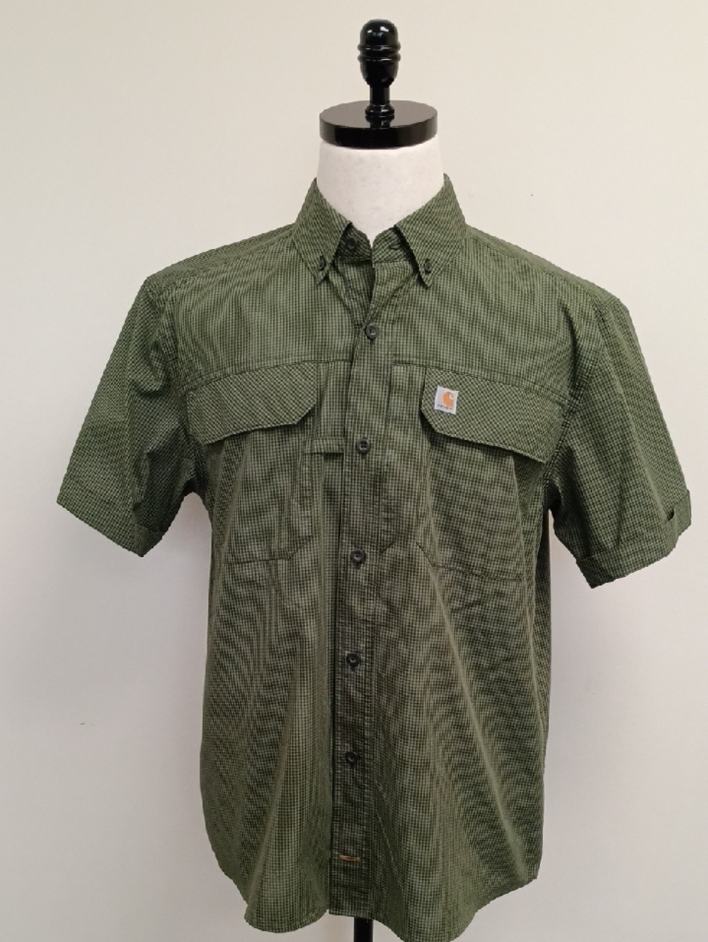 Carhartt Force Olive Green Plaid Work Shirt Size Medium